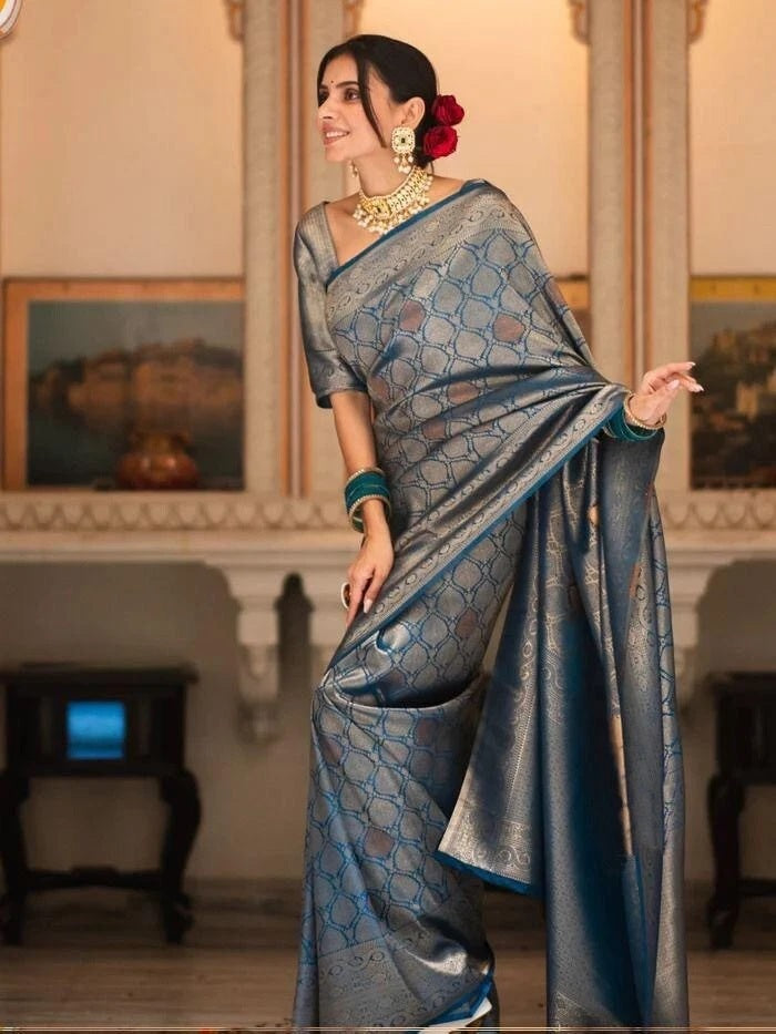 Banarasi Soft Silk Wedding Party Wear Saree,Ethnic Classic Sari With Blouse