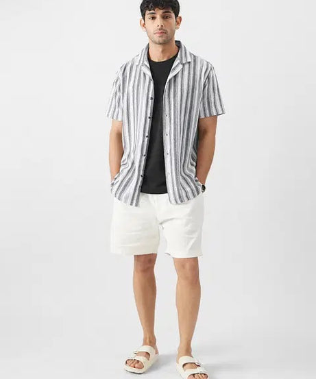 Monochrome Stripes Men Textured Shirts
