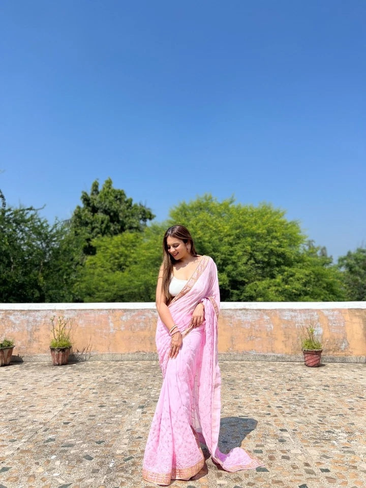 Georgette Beautiful Wedding Party Wear Saree & Blouse 11-JR