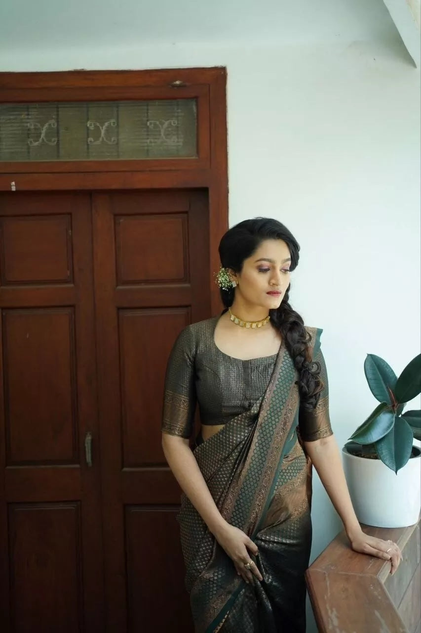 Luxurious Banarasi Silk Saree with Heavy Zari Border Sari & Blouse