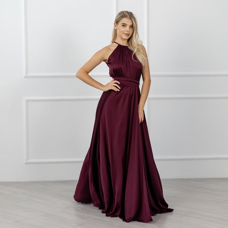 Maroon Long Dress Cocktail Dress for Wedding Guest