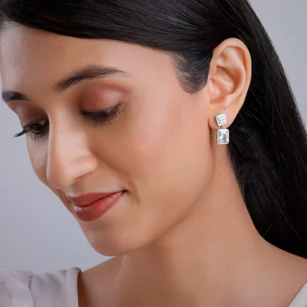 Silver Zircon Bold Baguette Earrings