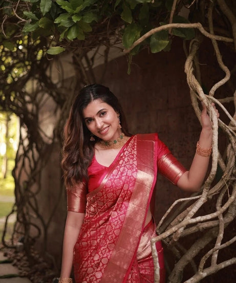 Traditional Banarasi Soft Silk, Wedding Wear Designer Sari & Blouse