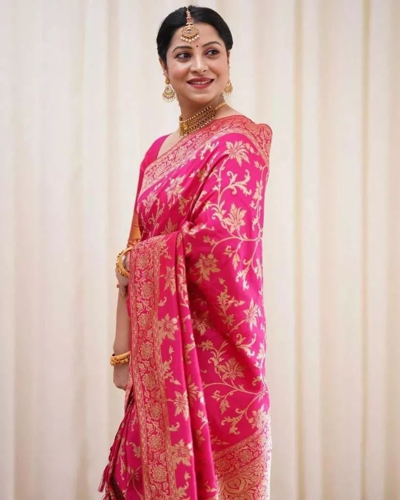 Soft Lichi Silk With Jacquard Work Fancy Saree With Blouse