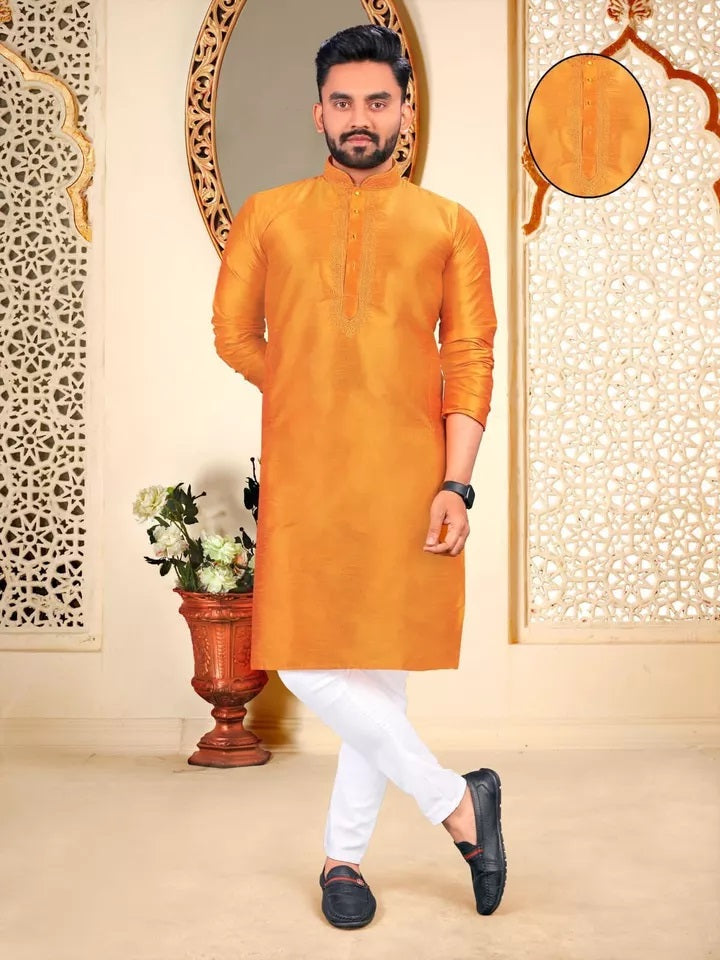 Party Wedding Wear Full Stitched Malbari Fabric Kurta Pajama Set For Men's&nbsp;