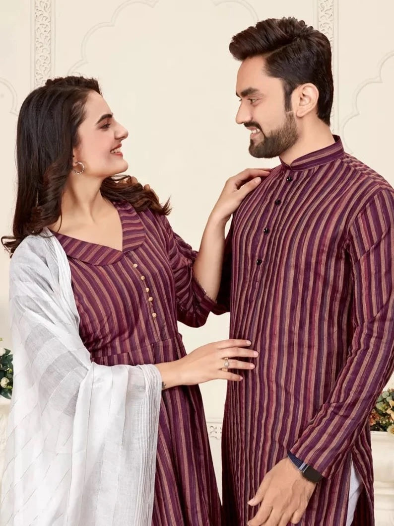 Pure Linen Cotton Couple Combo Set