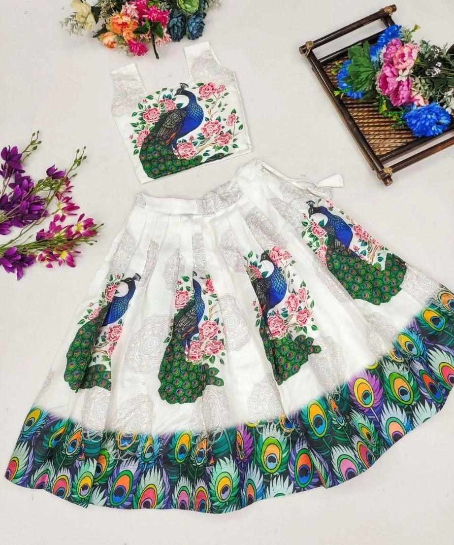 Kids & Girls Chinon Silk Wedding Traditional Wear Lehenga With Blouse