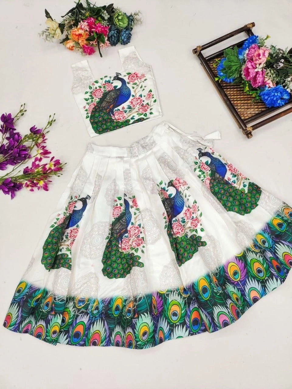 Kids & Girls Chinon Silk Wedding Traditional Wear Lehenga With Blouse