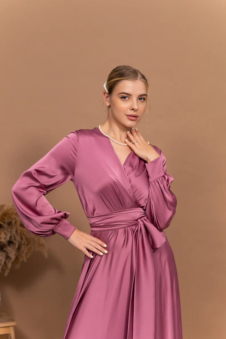 Bridesmaid Dress Long Dress V-Neck Maxi Flared Dress