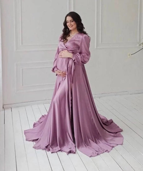 Elegant Long Maternity Dress for Wedding Guest and Photoshoot Baby Shower Dress