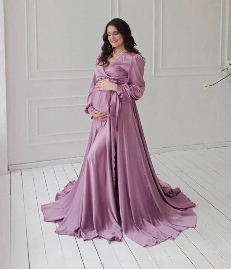 Elegant Long Maternity Dress for Wedding Guest and Photoshoot Baby Shower Dress