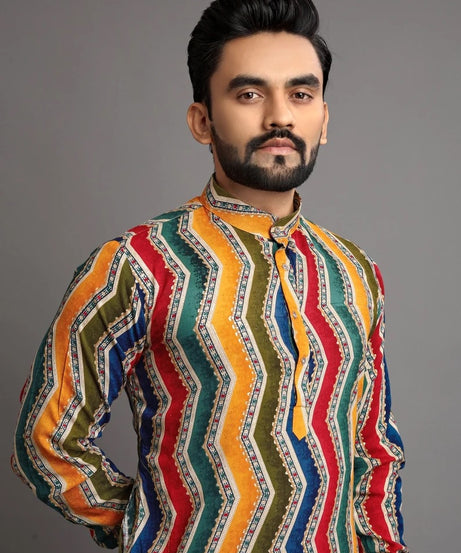 Men's Premium Soft Cotton Foil Print Kurta Pajjama Set