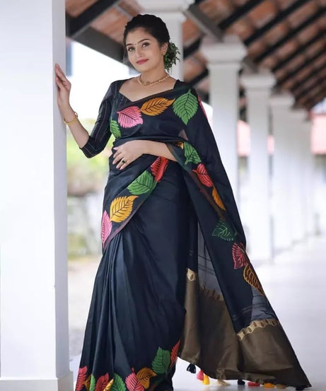 Black Banarasi Soft Silk Saree