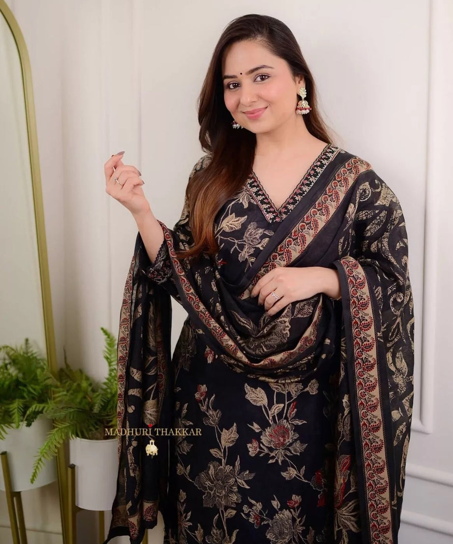 Classic Wear Function Full Stitched Cotton Print Top Bottom Dupatta