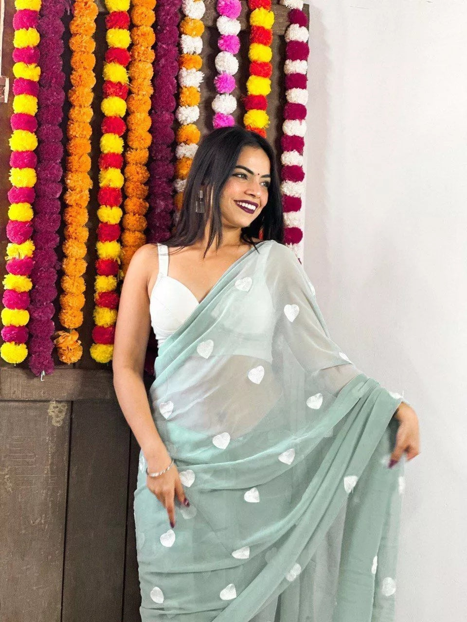 Faux Georgette Designer Saree & Blouse For Women's
