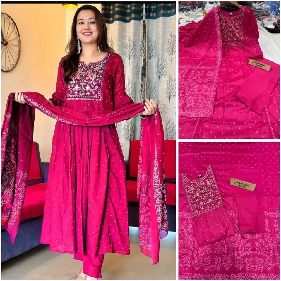 New Trending Reyon With Embroidery Work Wedding Party Wear Top Bottom Dupatta 12-BS