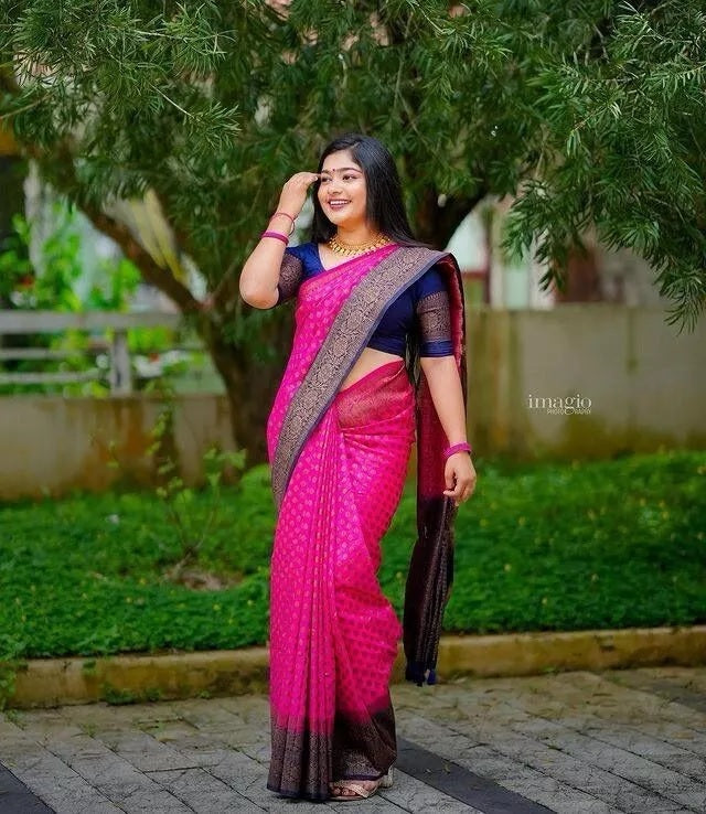 Traditional Soft Lichi Silk With  Jacquard Work  Sare & Blouse