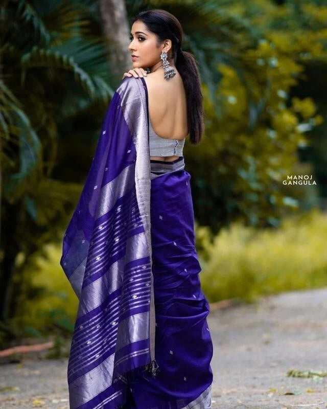 Blue Banarasi Soft Silk Saree, Traditional Wear Sari & Blouse