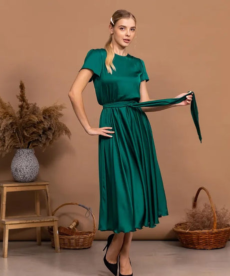 Emerald Green Bridesmaid Dress Boat Neckline Dress