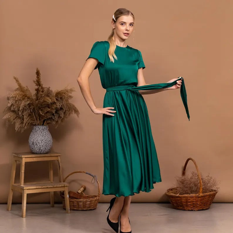 Emerald Green Bridesmaid Dress Boat Neckline Dress