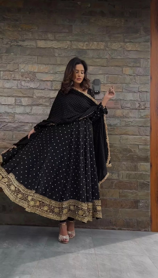 Faux Georgette With Thread Sequence Work Top Pant Dupatta