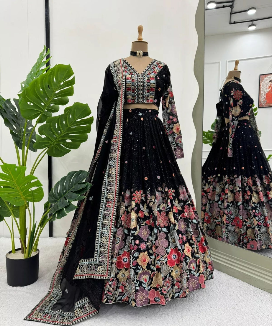 Georgette With Sequence Work  Lehenga Blouse & Dupatta