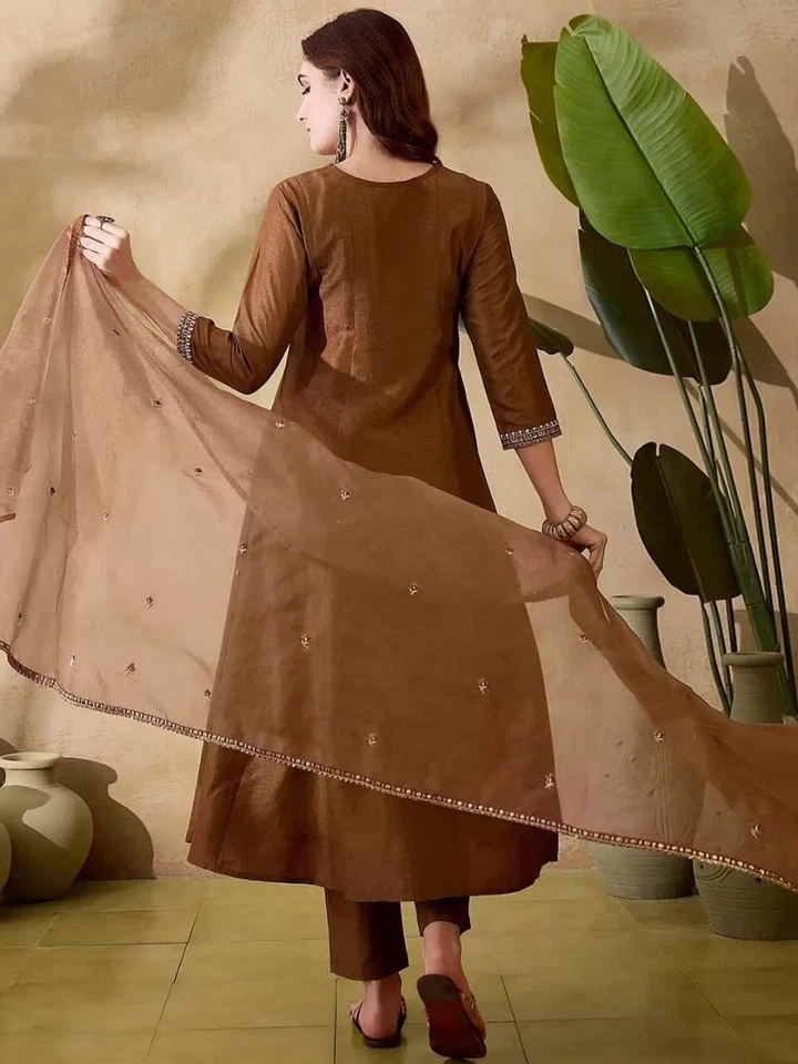 Beautiful Vichitra Silk With Sequence Embroidery Work Kurti/Pant With Dupatta 12-BS