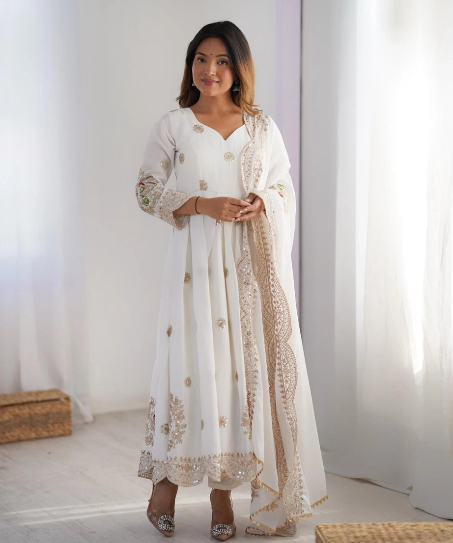 Traditional Designer Chinon Full Stitched Long Anarkali Gown With Dupatta