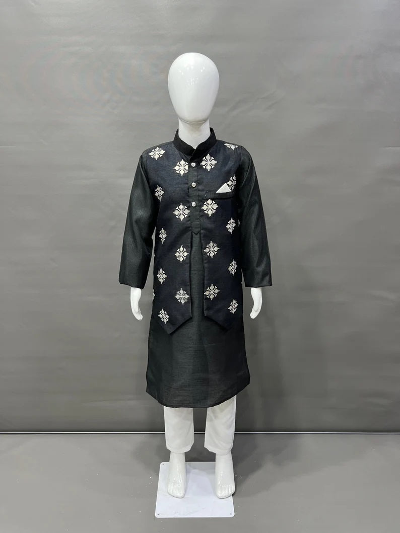 Parbon Silk With Matte Copper Sequence Work Kurta Koti Pajama Set
