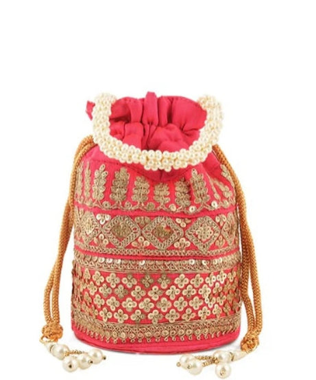 Embellished with Indian hand work potli bag