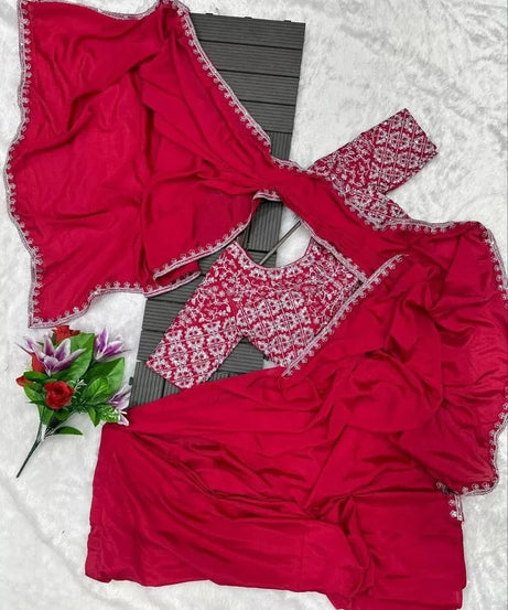 Ready To Wear Traditional Heavy Chinon Saree For Women's