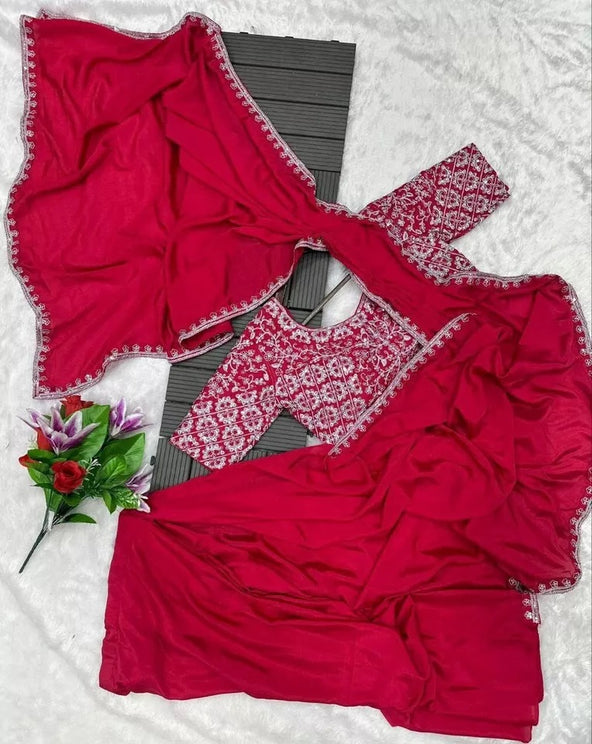 Ready To Wear Traditional Heavy Chinon Saree For Women's