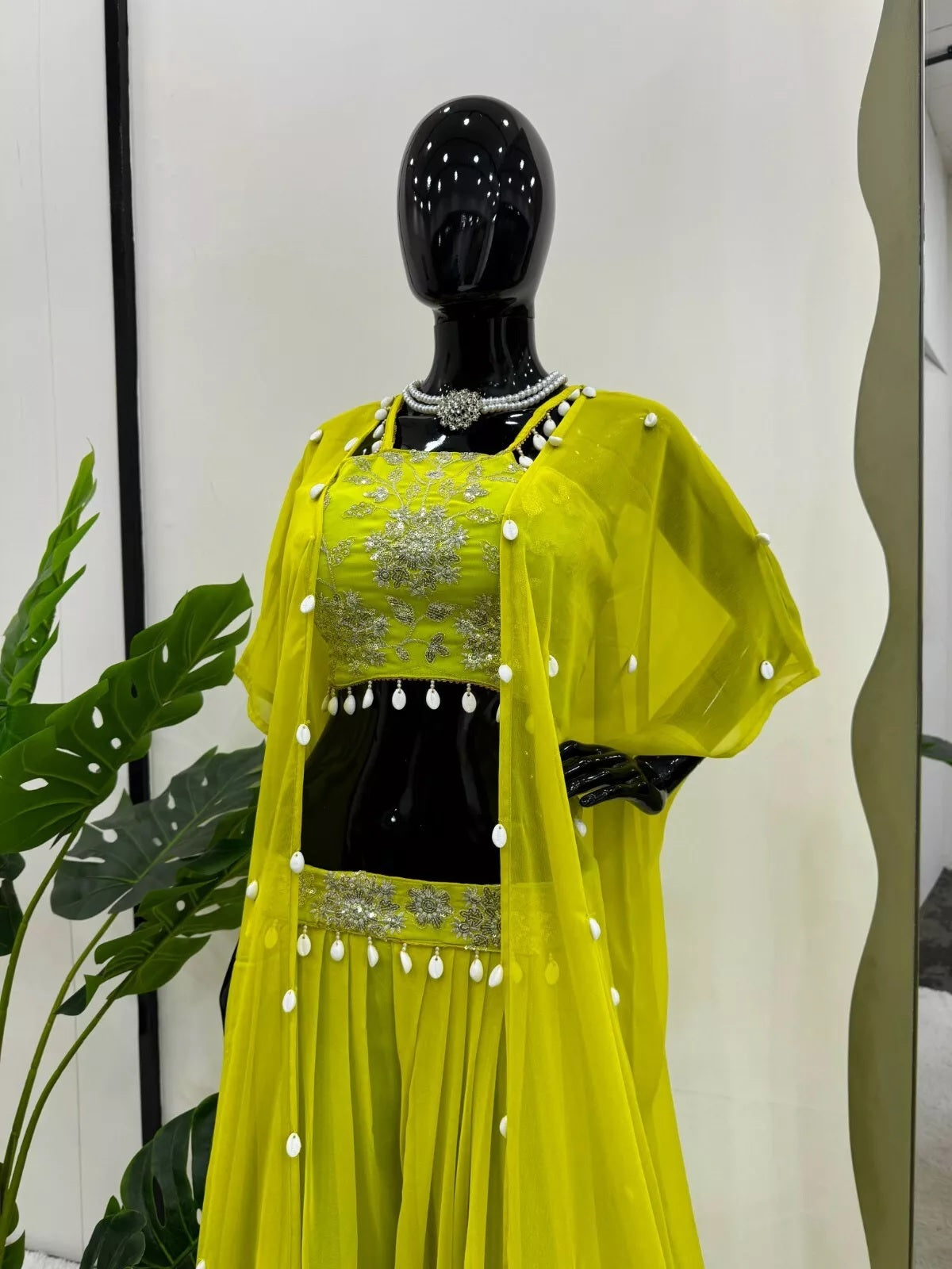 Georgette Sequence & Kodi Lace Border Choli Sharara With Koti