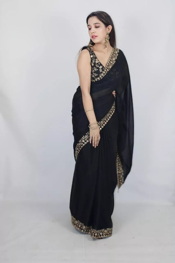 Rangoli Silk With C-Pallu Embroidery Work Sari With Blouse