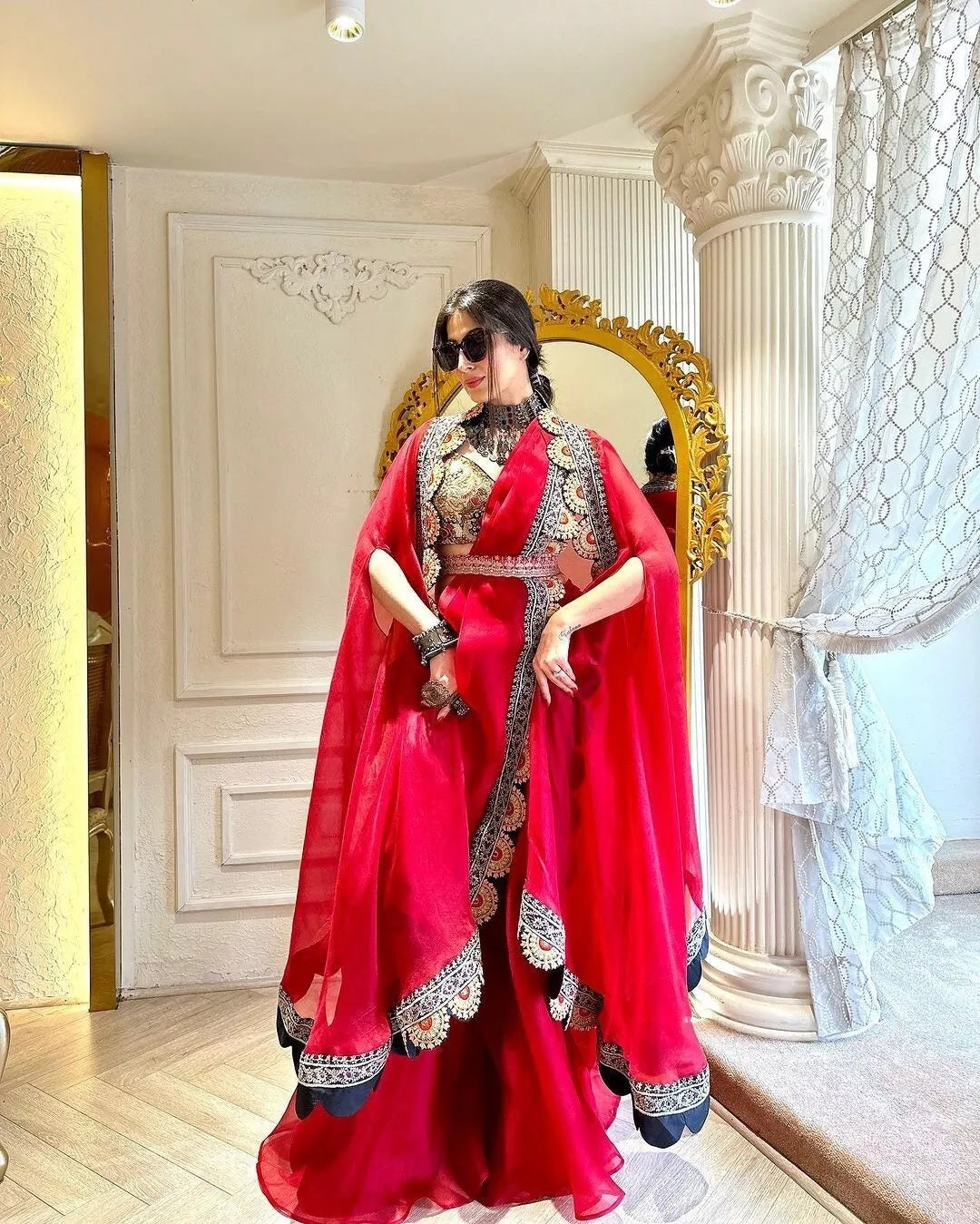 Organza Silk  Indo Western Sharara Blouse With Shrug Set