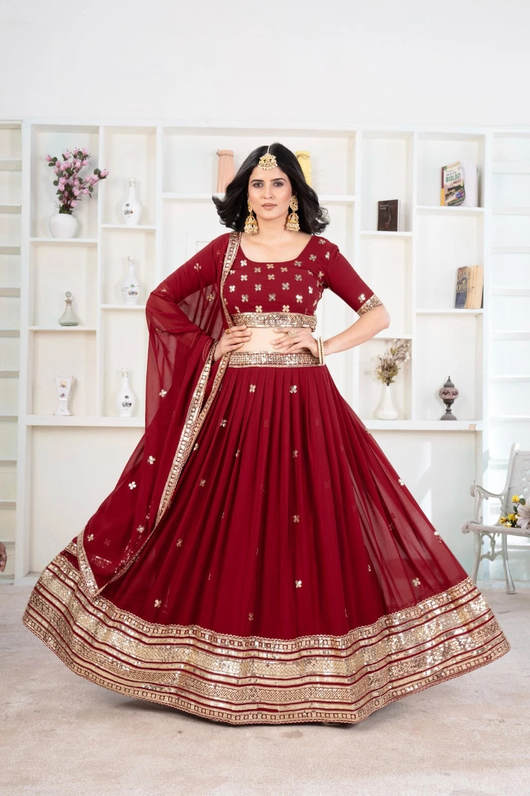 Premium Georgette Embroidery Sequence Wedding Lehenga Blouse with Dupatta 15-MA