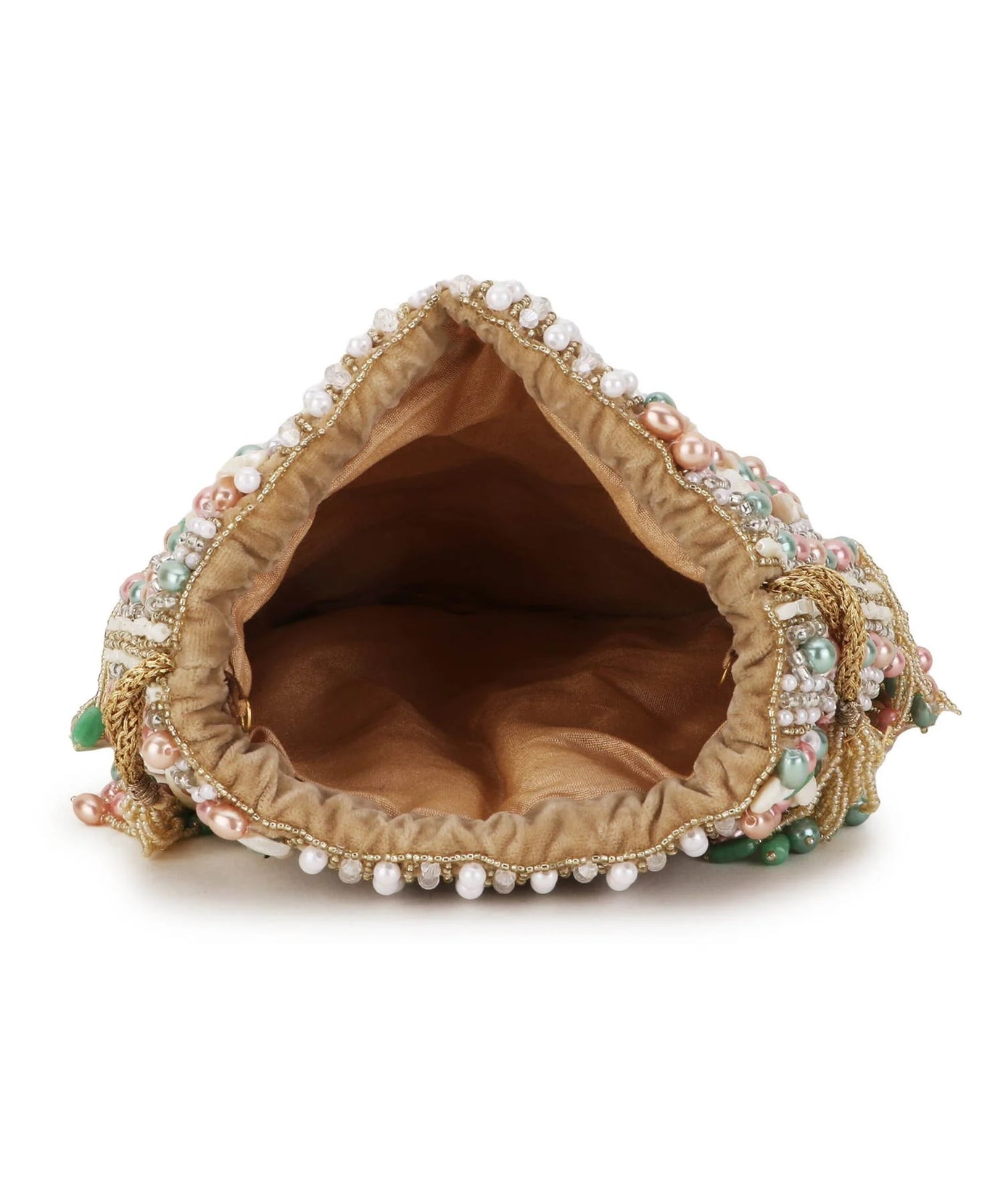 Dangle Striped Embellished Velvet Potli Bag