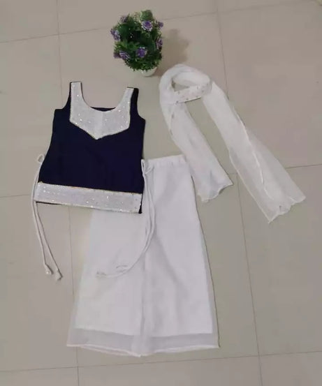 Girls & Kids Georgette Sequence Work Wedding Wear Top Palazzo With Dupatta