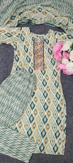 Women's Cotton Full Stitched Function Wear Top Bottom & Dupatta Set