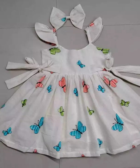 Off White Cotton Frock with Butterfly Embroidery Work