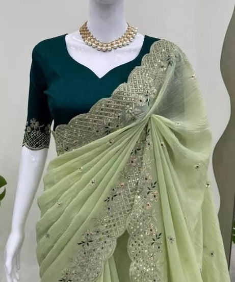 Bollywood Wedding Wear Crunchy Silk Saree, Party Wear Ethnic Sari & Blouse