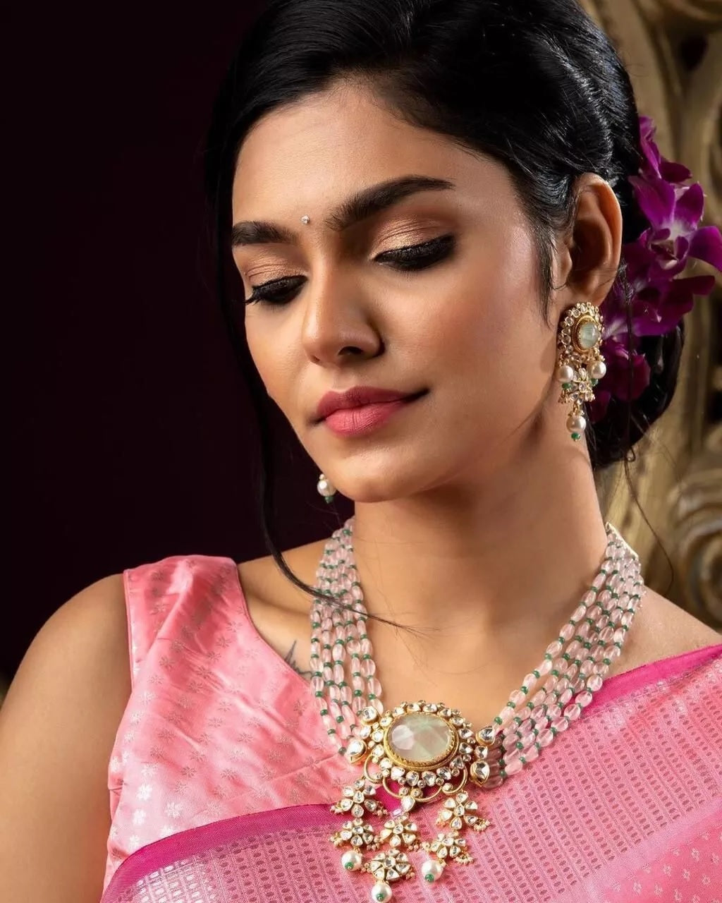 Wedding Pink Soft Lichi Silk & Jacquard Work Saree With Blouse