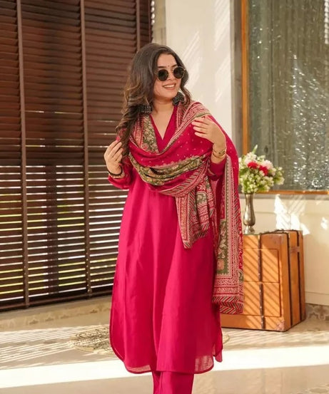 Faux Georgette Kurti Pant Duppata Set For Women's