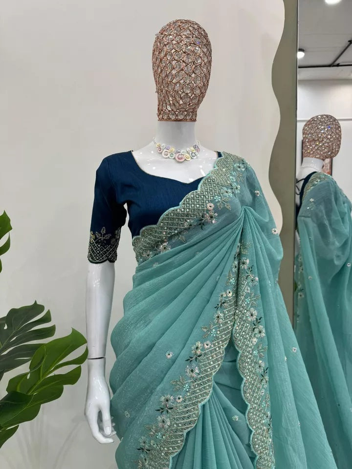 Party Wedding Wear Stylish Crunchy Silk Saree,Traditional Festival Sari