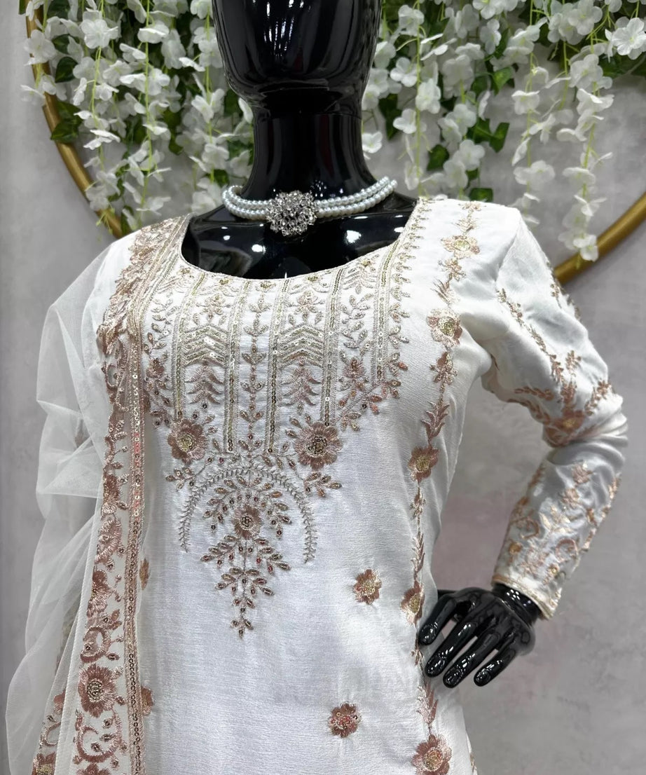 Chinon Silk Traditional Wedding Wear Latest Top Sharara & Dupatta