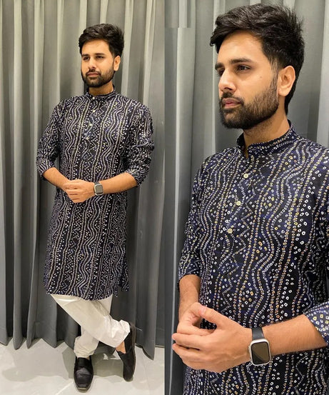 Men's Cotton Bandhani Print Kurta Pajama Set