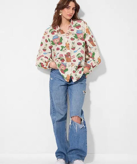 Cotton Linen Strawberry Women Boyfriend Shirts