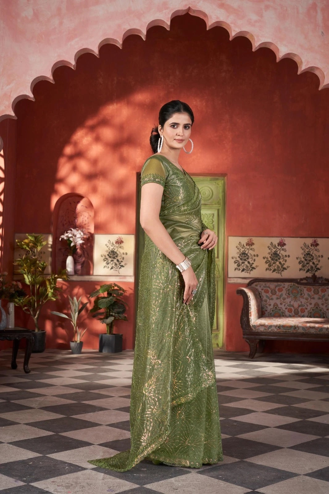 Printed Beautiful Traditional Wear Twill Net Saree With Blouse