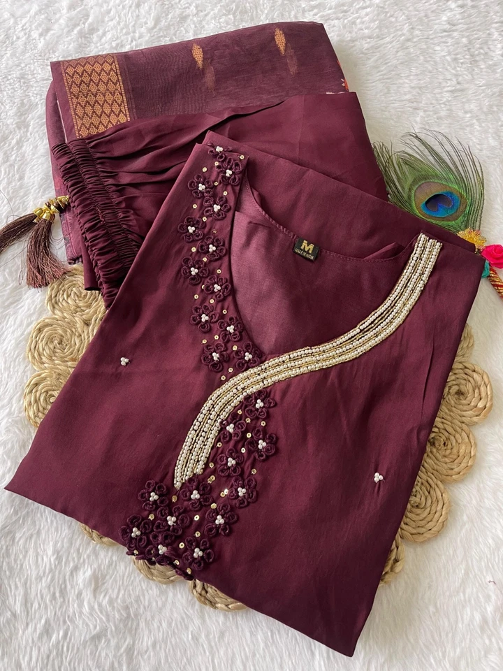 Trending Women's wear Full Stitched Premium Roman SilkTop Pant & Dupatta Set