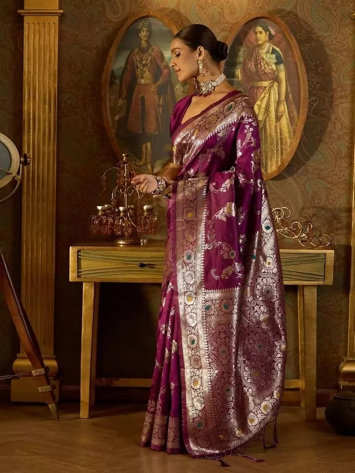 Banarasi Soft Silk Saree & Blouse,Party Wedding Wear Sari & Blouse